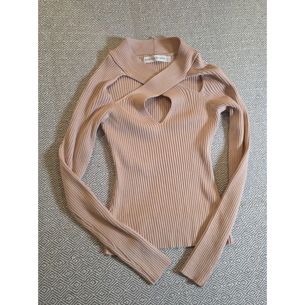 Saints & Secrets Cutout Ribbed Knit Top Women’s S/XS Dusty Rose Y2K Going Out